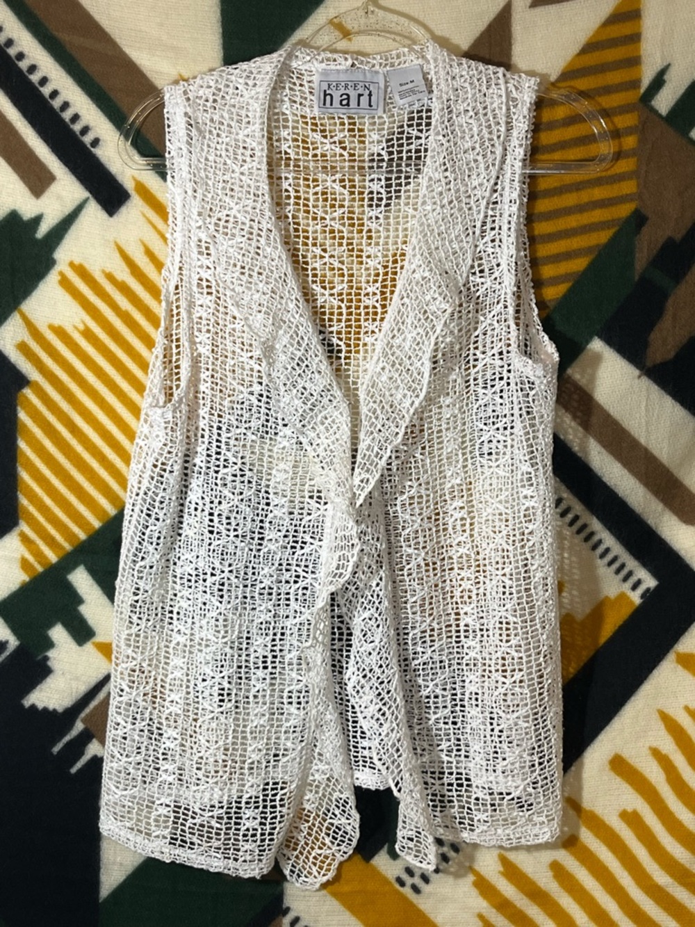 Sleeveless Crochet Open Cardigan Size Medium Prairie Cottage Grannycore Coastal